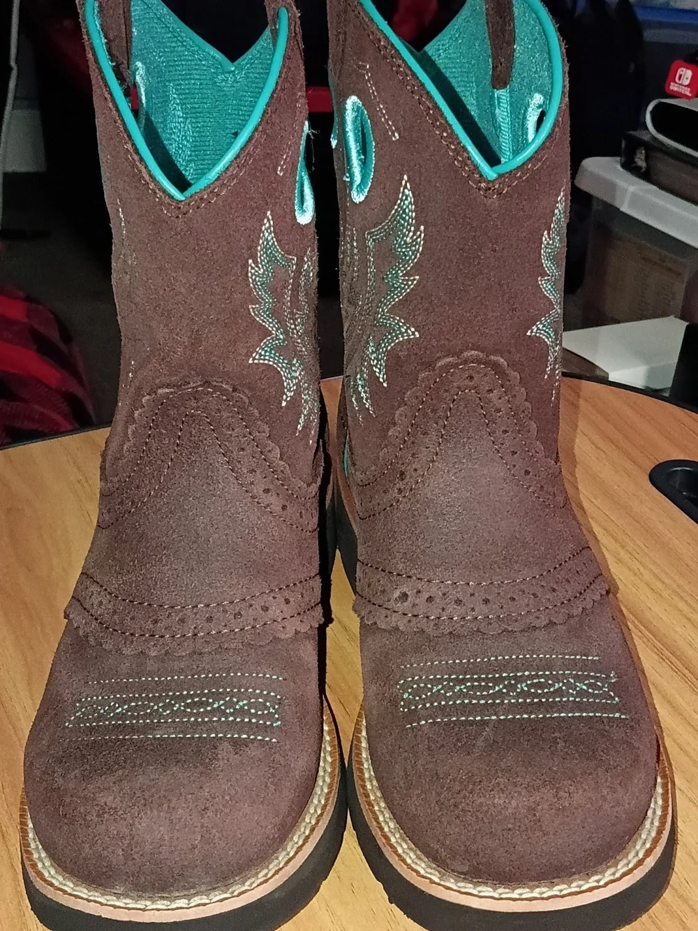 Ariat Kids Fatbaby Western Cowboy Boots Size 1 Youth Brown & Teal